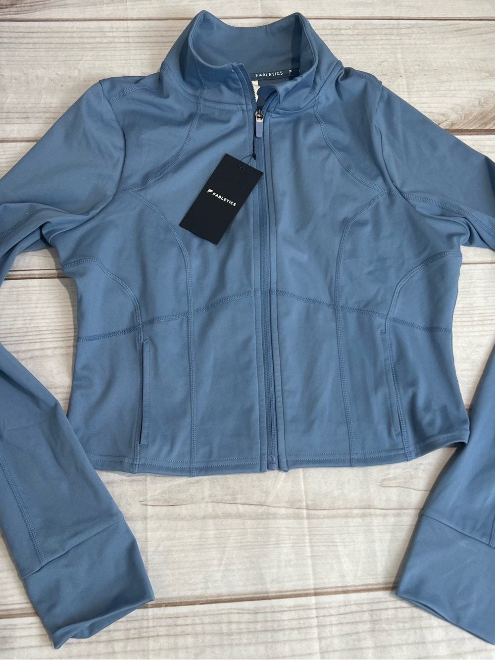 Fabletics Women's Blue Zip-Front Lightweight cropped Jacket